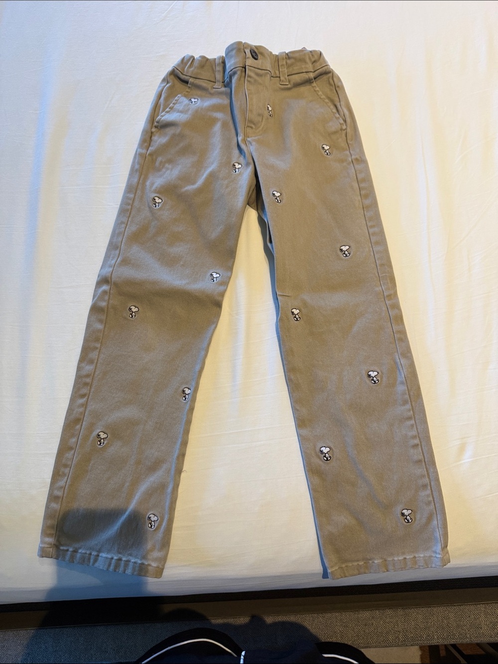 Embroidered Khaki Straight-Leg Pants with Small Snoopy